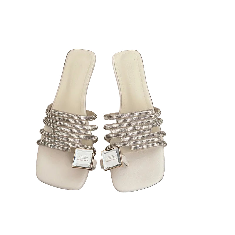 Women's Crystal Embellished Square Toe Slides