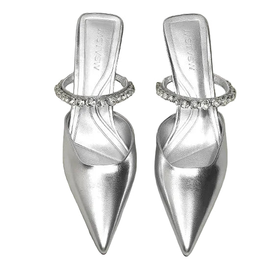 Women's Crystal Strap Flared Heel Mules