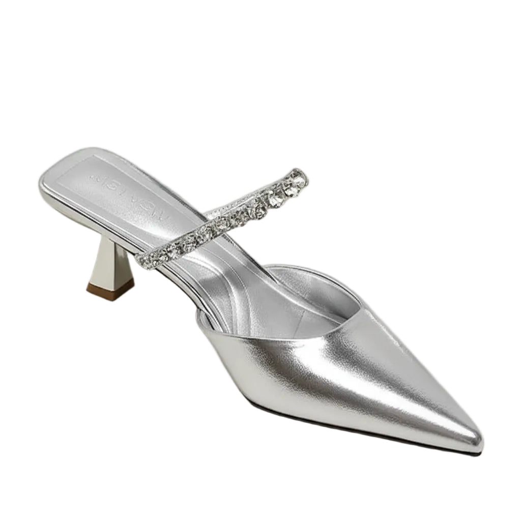 Women's Crystal Strap Flared Heel Mules
