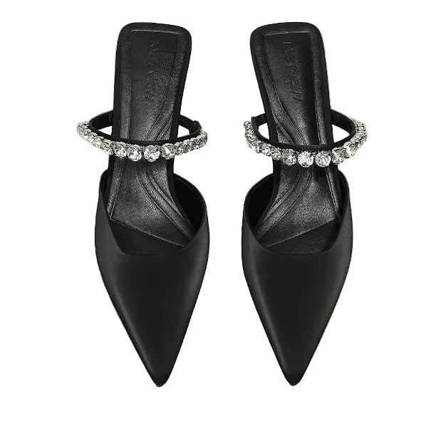 Women's Crystal Strap Flared Heel Mules