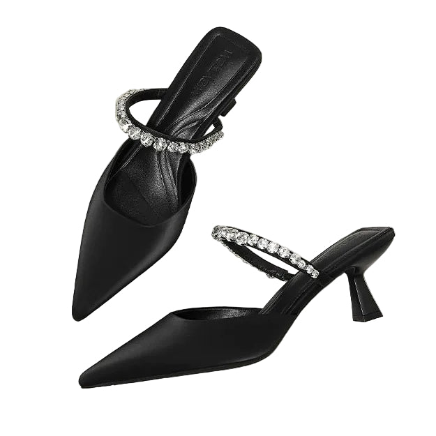 Women's Crystal Strap Flared Heel Mules