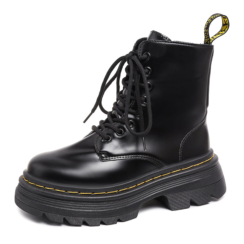 Women's Smooth Synthetic Leather Combat Boots