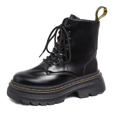 Women's Smooth Synthetic Leather Combat Boots