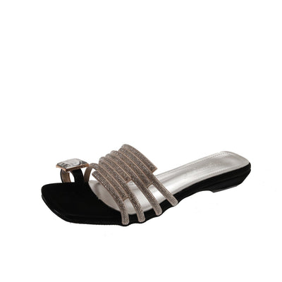 Women's Crystal Embellished Square Toe Slides