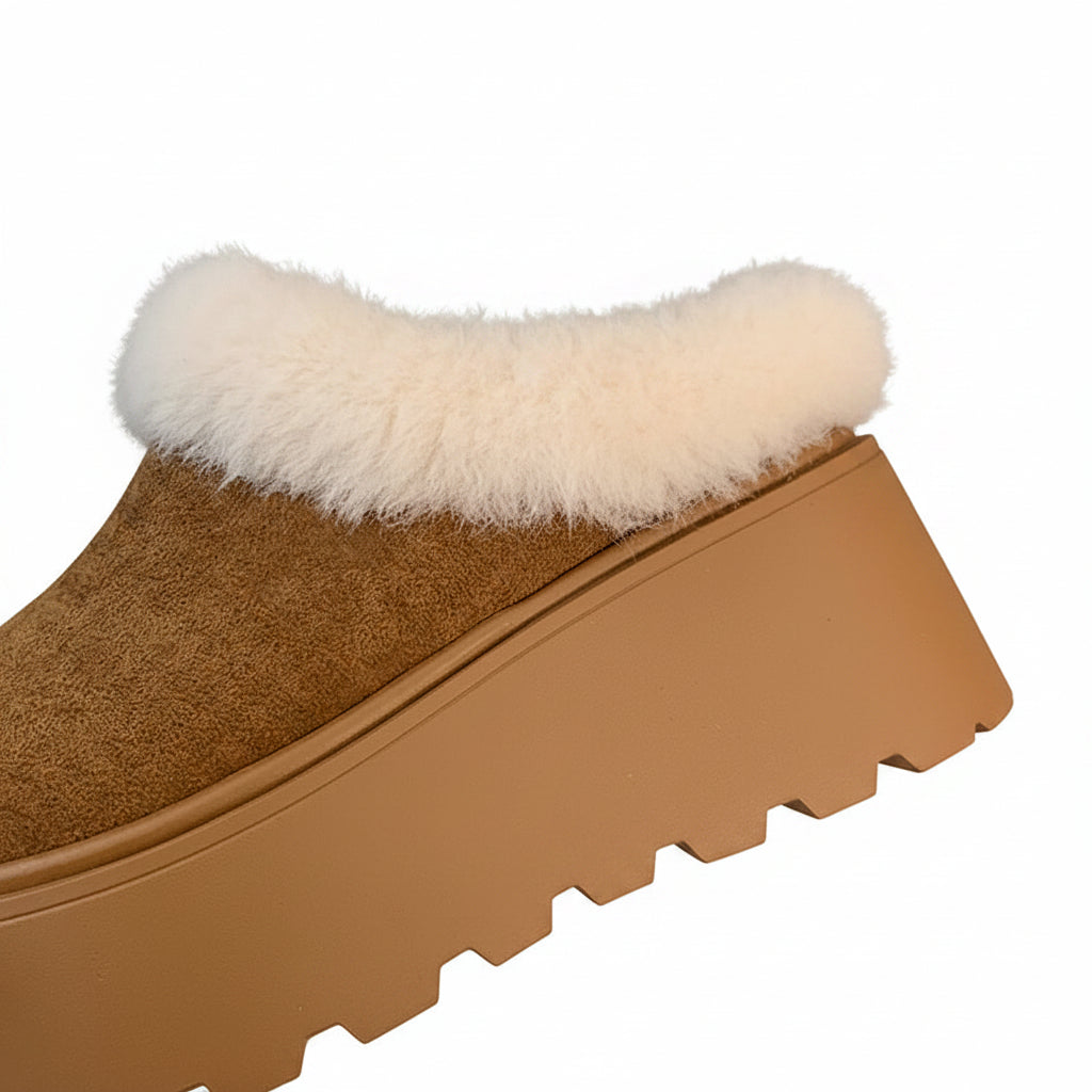 FAUX FUR LINED PLATFORM CLOG MULES