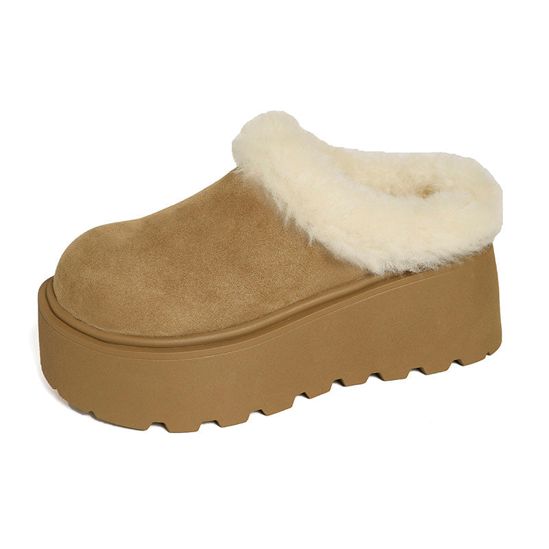 Women's Faux Fur Trim Platform Clog Mules