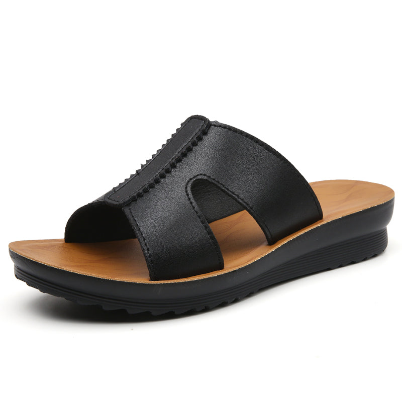 COMFORT VEGAN LEATHER WEDGE SLIDES