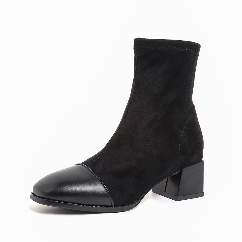 ROUND TOE BLOCK HEEL ANKLE BOOTS