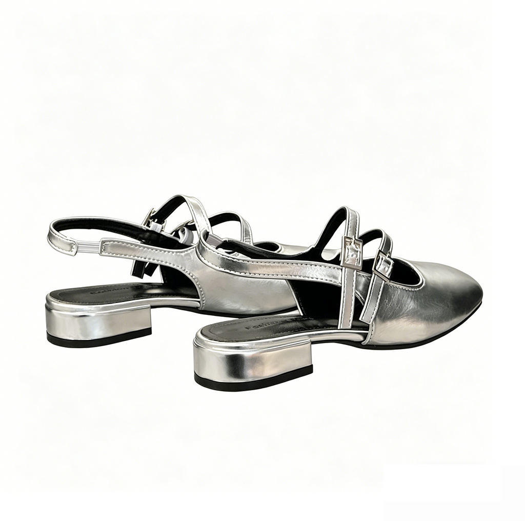 METALLIC SILVER SLINGBACK MARY JANES