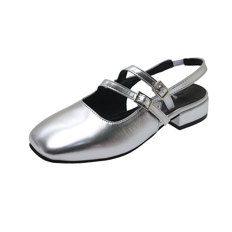 METALLIC SILVER SLINGBACK MARY JANES