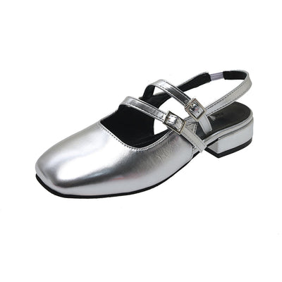 Women's Metallic Silver Mary Jane Low Heels