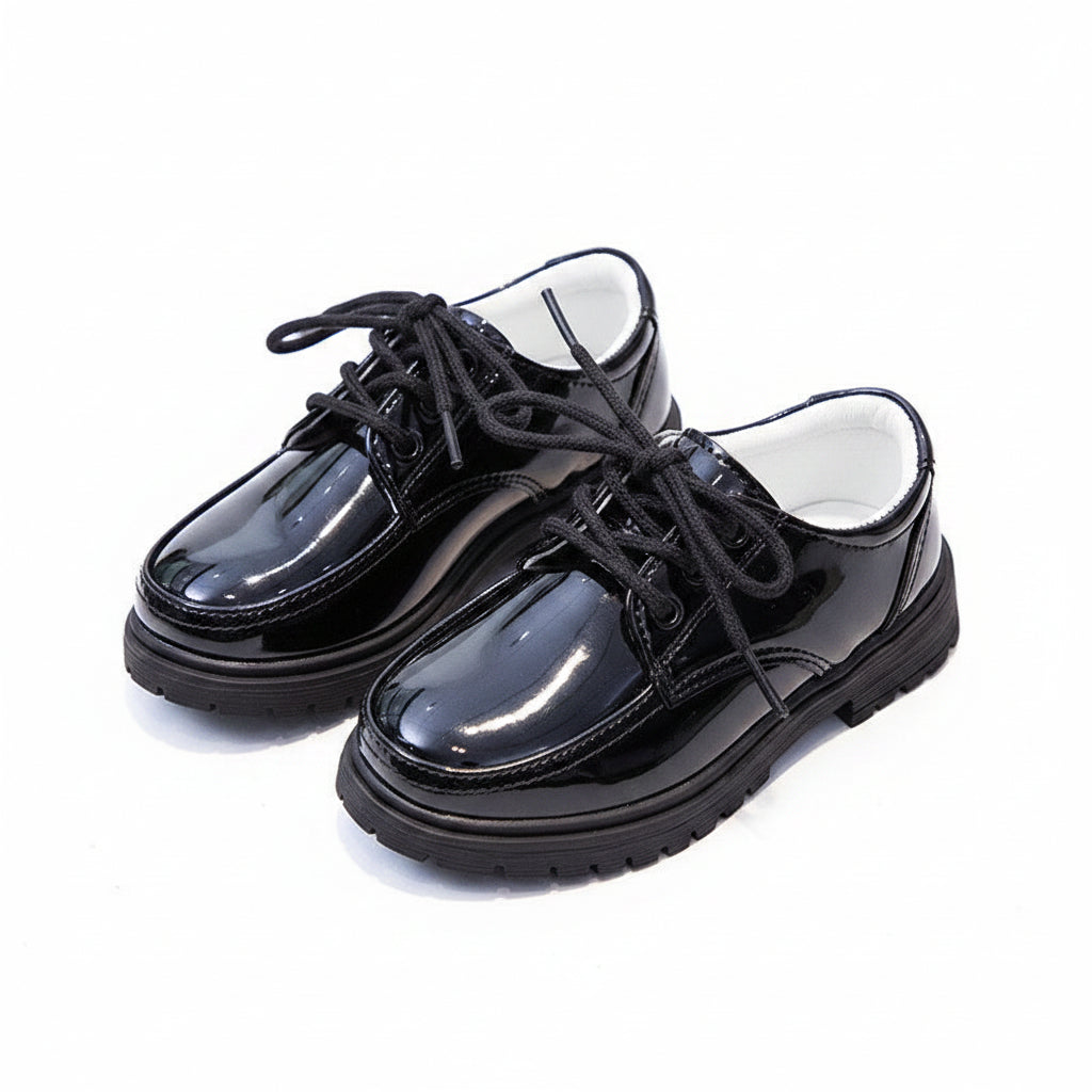 KID'S CLASSIC PATENT LACE UP DERBY SCHOOL SHOES