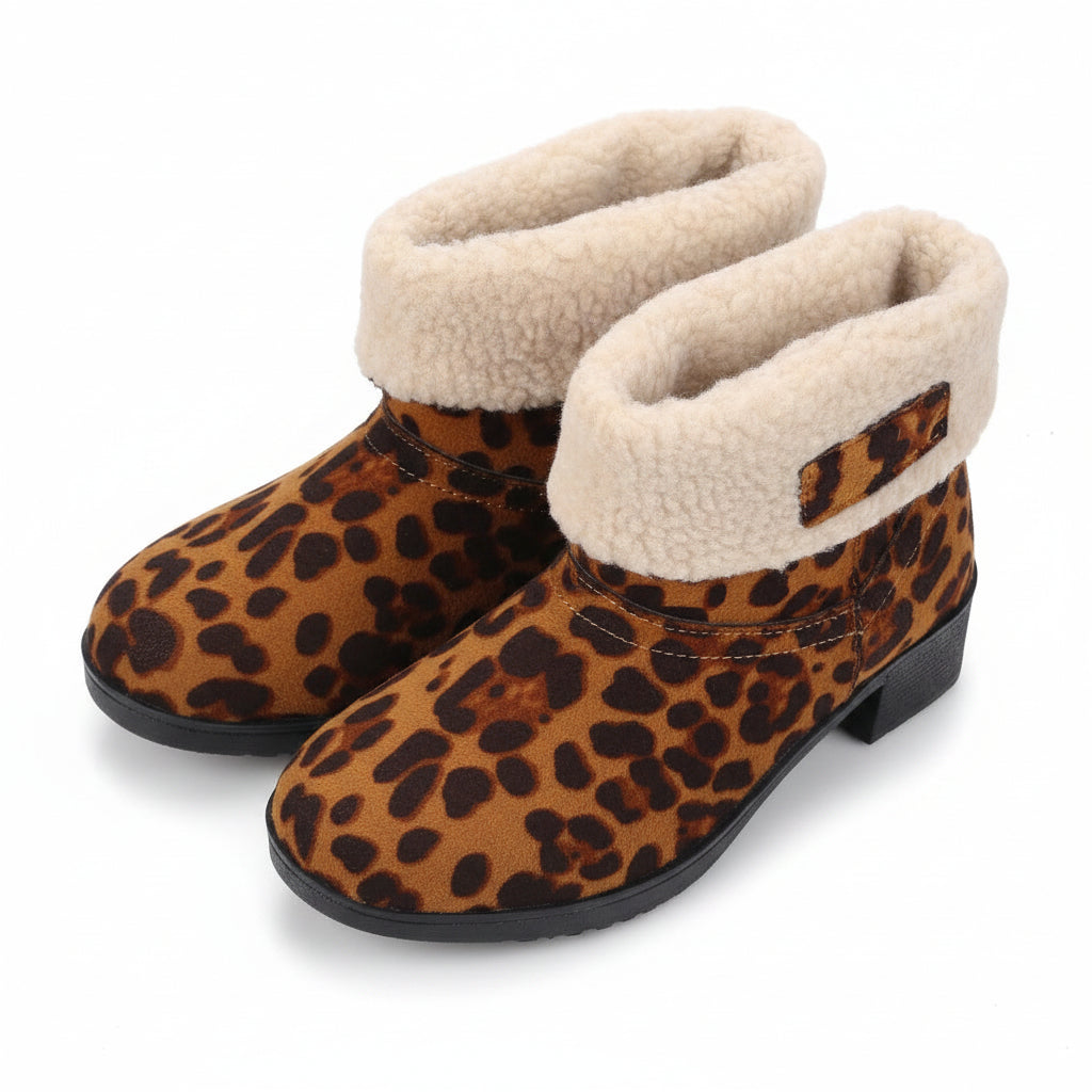 LEOPARD PRINT SHEARLING CUFF BOOTS