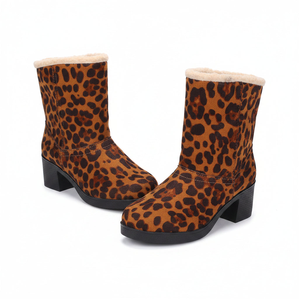 LEOPARD PRINT SHEARLING CUFF BOOTS