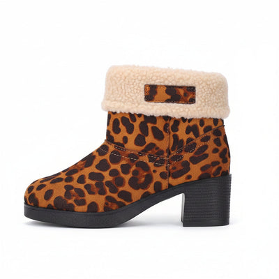 Women's Leopard Print Faux Shearling Cuff Boots