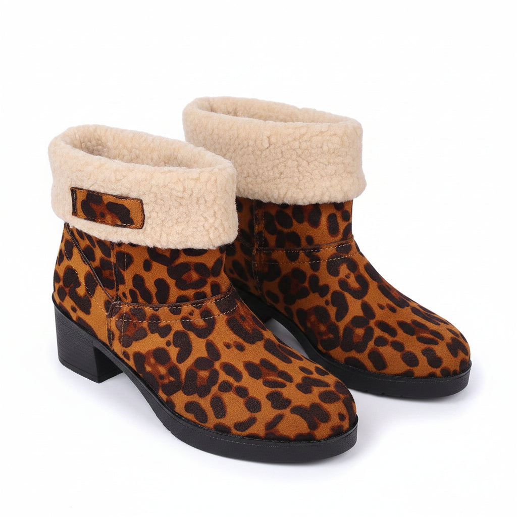 LEOPARD PRINT SHEARLING CUFF BOOTS