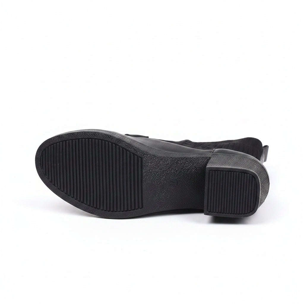 BLACK RIBBED KNIT SOCK BOOTS