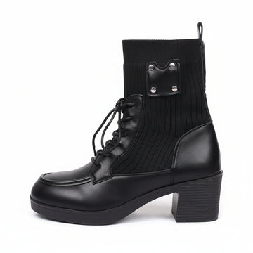 BLACK RIBBED KNIT SOCK BOOTS