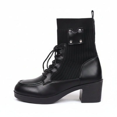 Women's Black Ribbed Knit Sock Boots