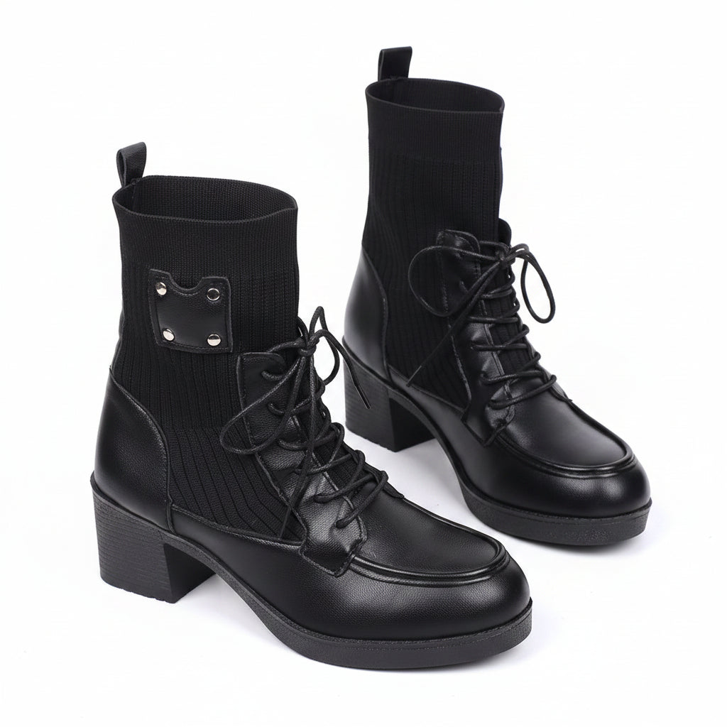 BLACK RIBBED KNIT SOCK BOOTS