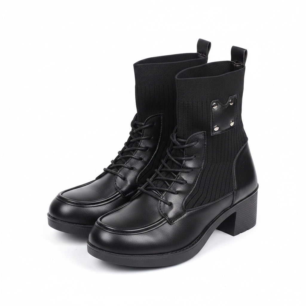 BLACK RIBBED KNIT SOCK BOOTS