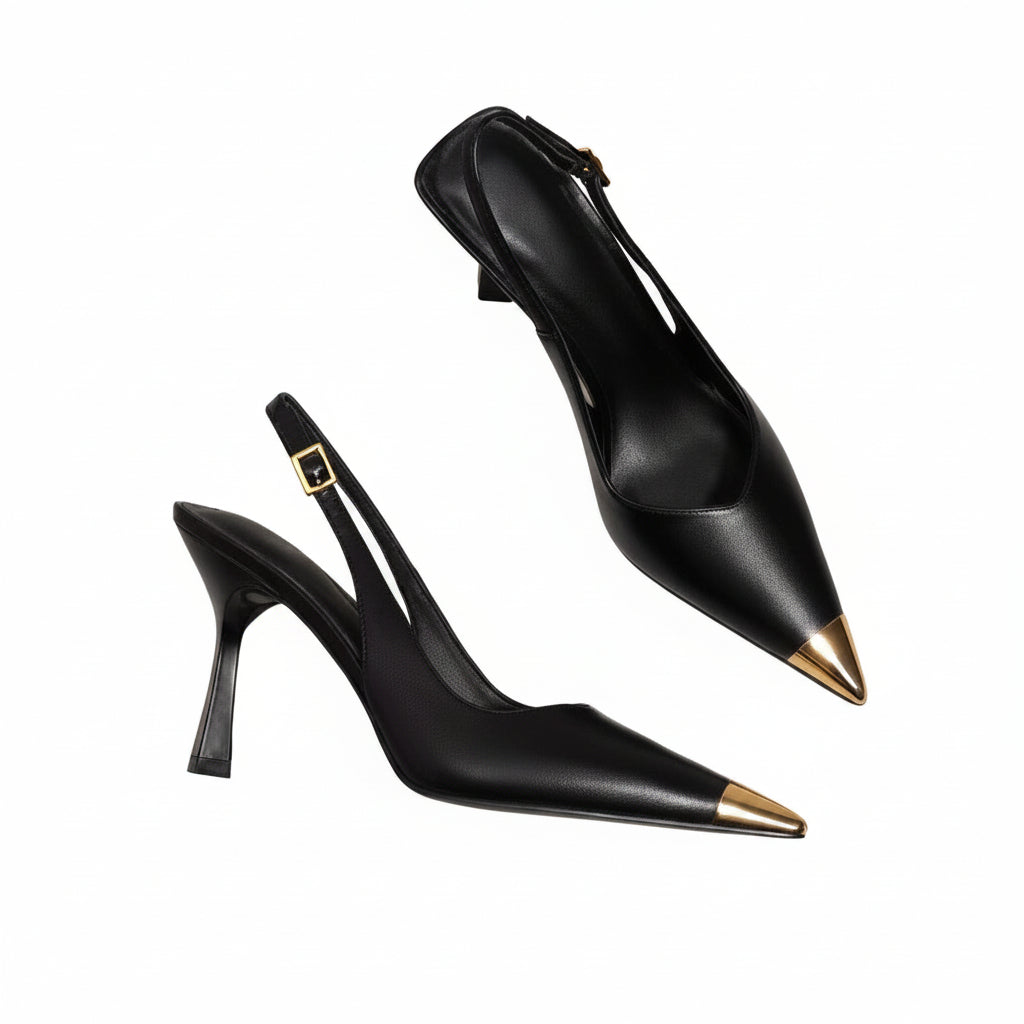 METAL CAP TOE SLINGBACK HEELS