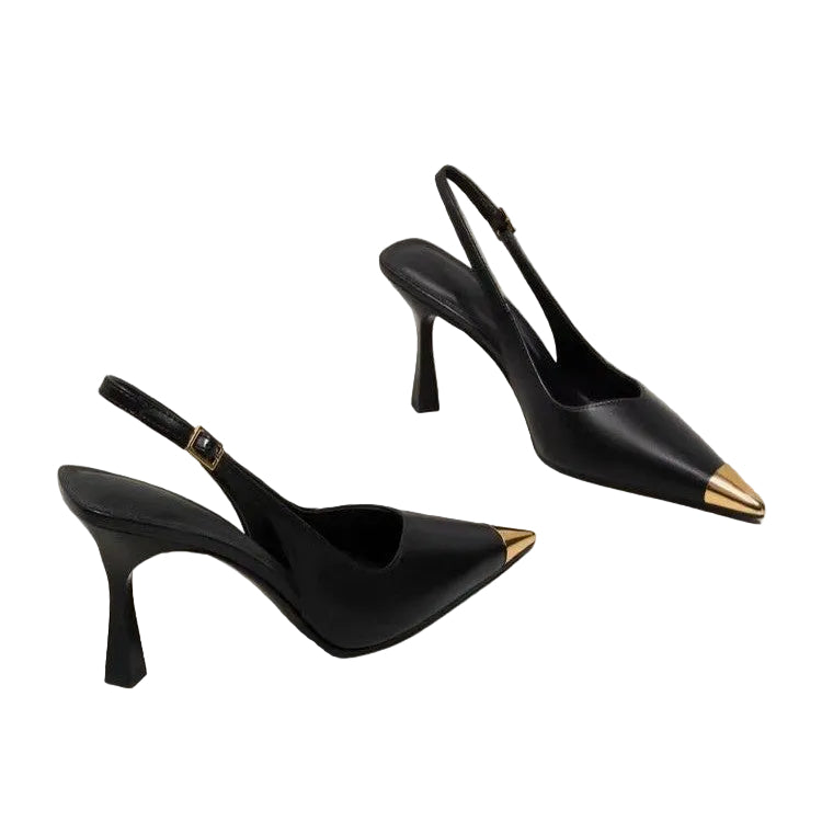 METAL CAP TOE SLINGBACK HEELS