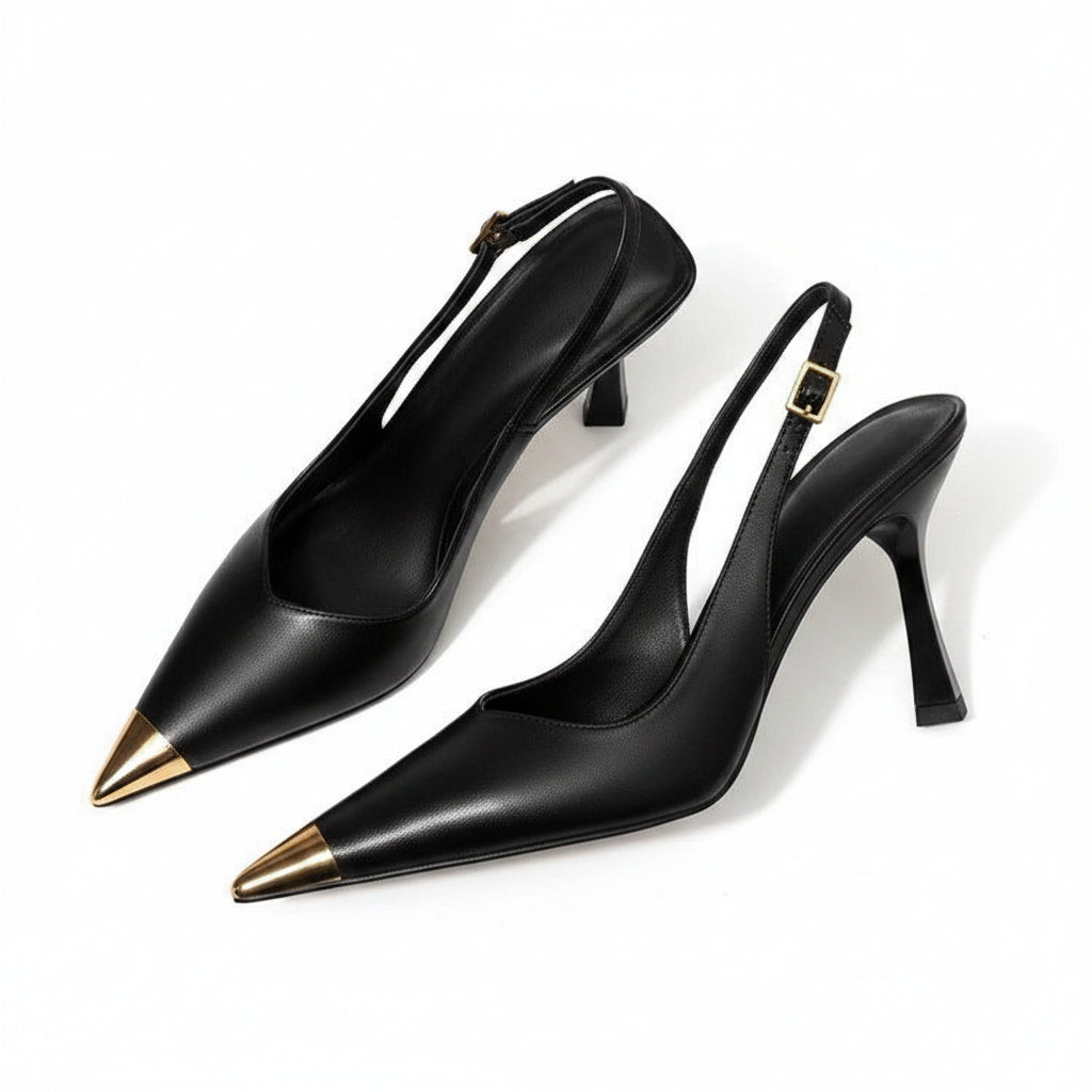 METAL CAP TOE SLINGBACK HEELS