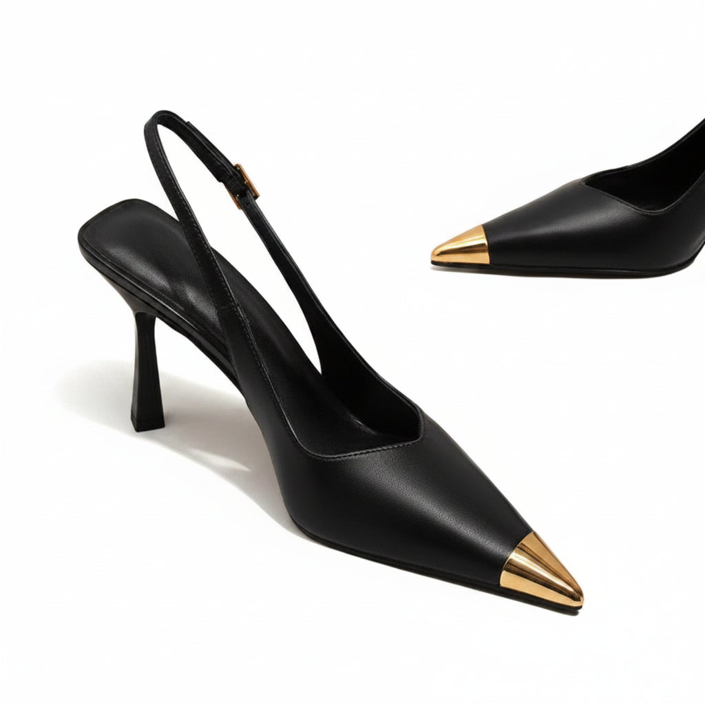 METAL CAP TOE SLINGBACK HEELS