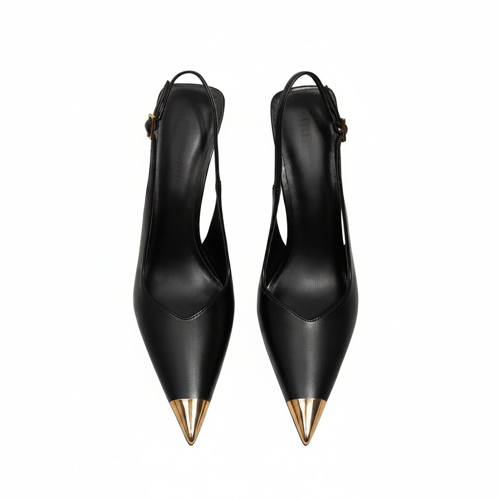 METAL CAP TOE SLINGBACK HEELS