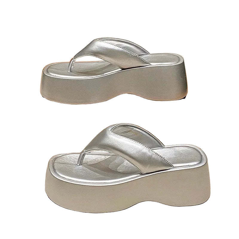 Women's Metallic Platform Thong Sandals