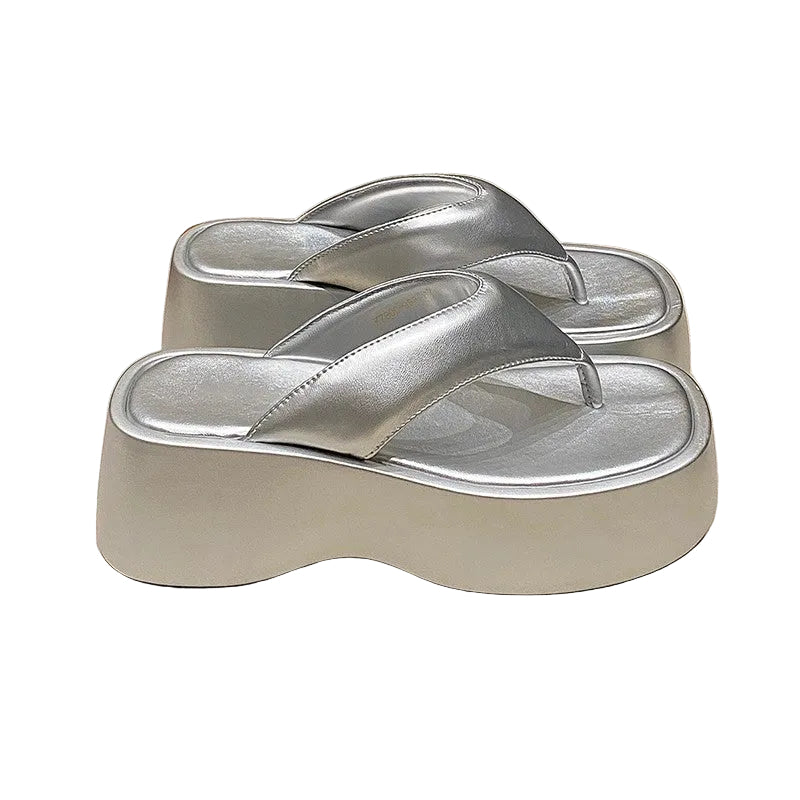 Women's Metallic Platform Thong Sandals
