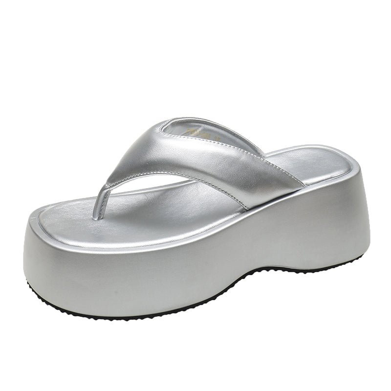 Women's Metallic Platform Thong Sandals