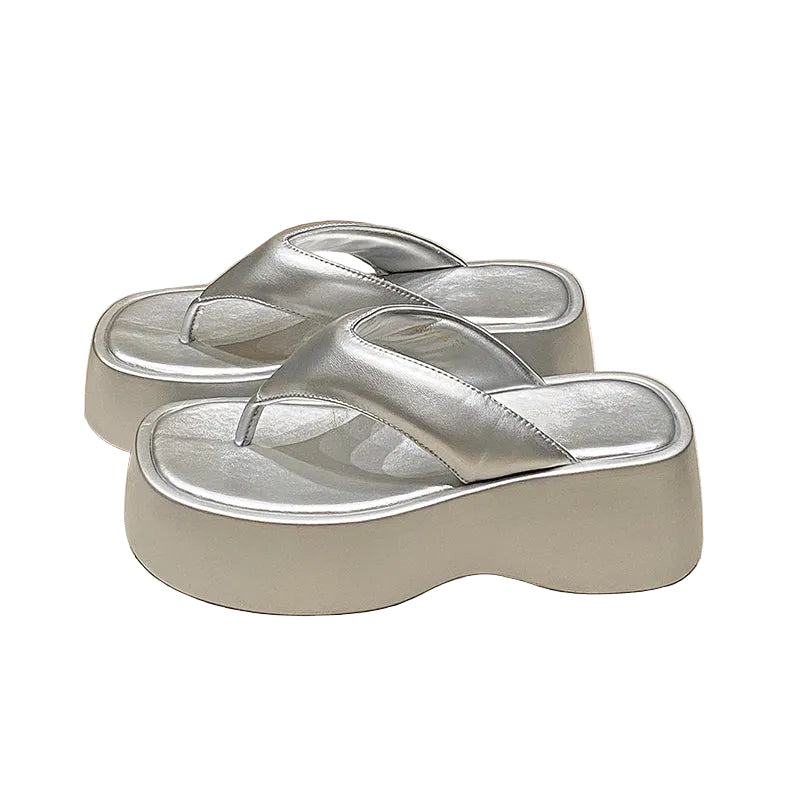 Women's Metallic Platform Thong Sandals