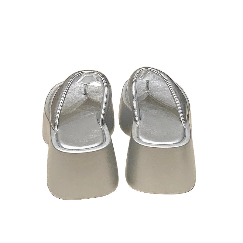 Women's Metallic Platform Thong Sandals