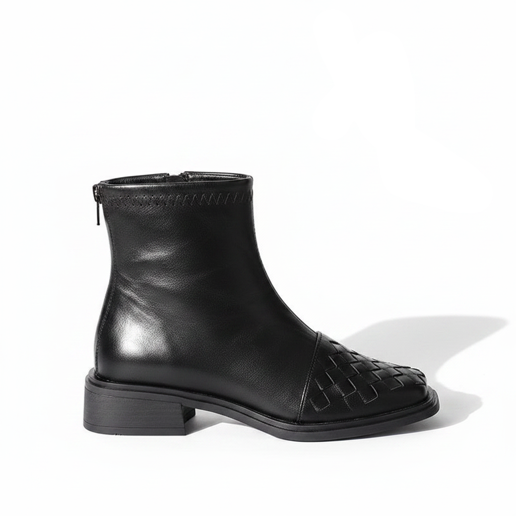 WOVEN LEATHER-LOOK ANKLE BOOTS