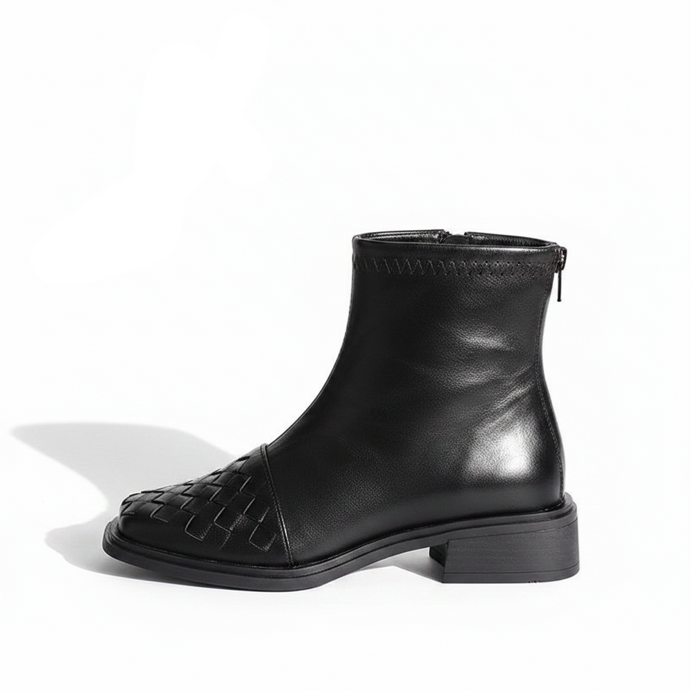 WOVEN LEATHER-LOOK ANKLE BOOTS