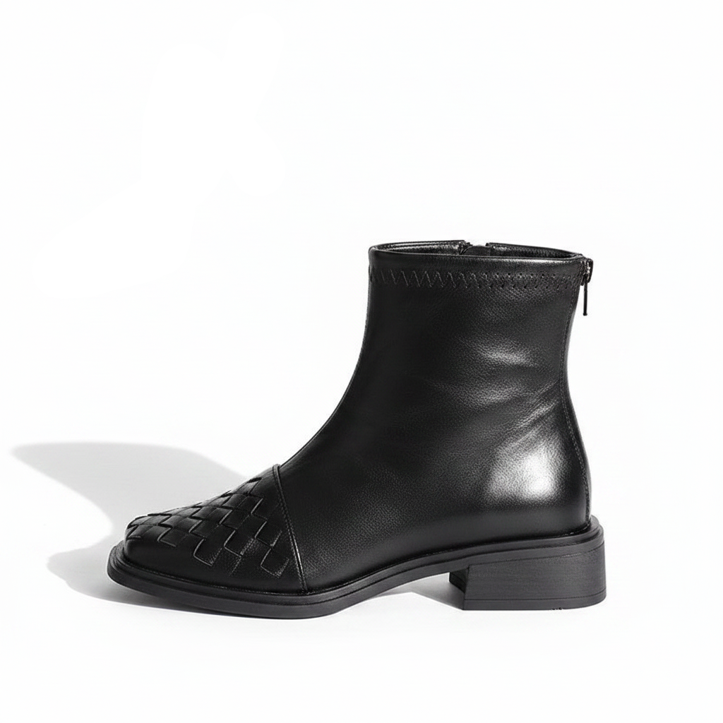 WOVEN LEATHER-LOOK ANKLE BOOTS
