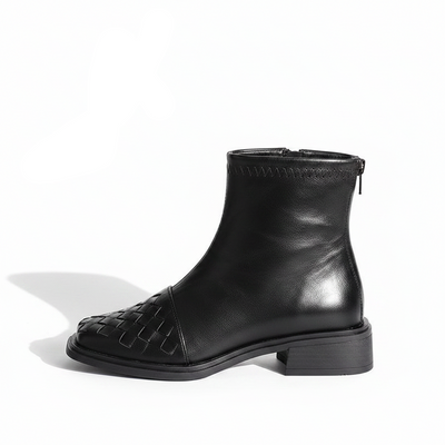 Women's Woven Leather-Look Ankle Boots