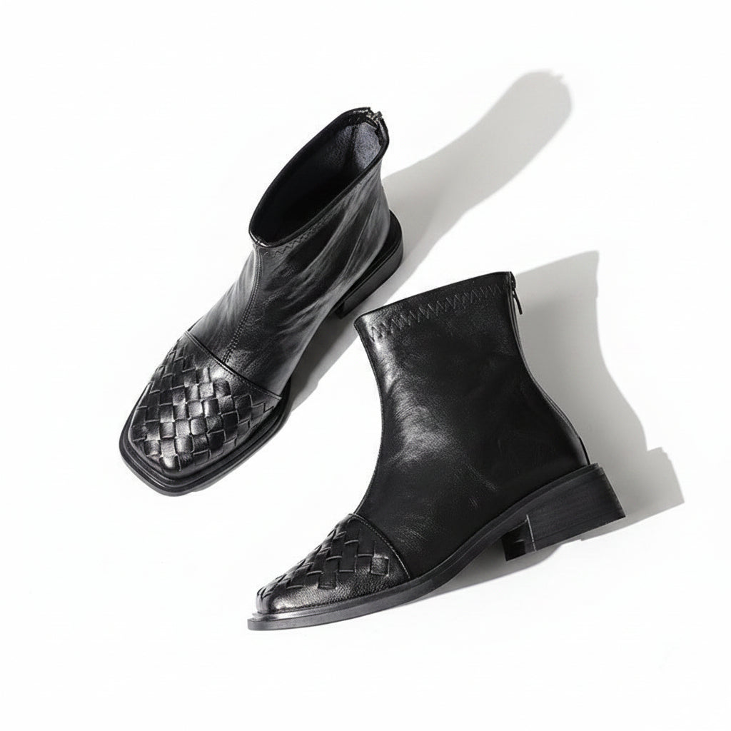 WOVEN LEATHER-LOOK ANKLE BOOTS
