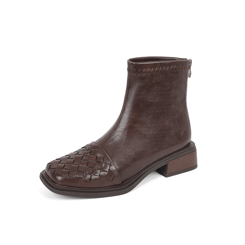 WOVEN LEATHER-LOOK ANKLE BOOTS