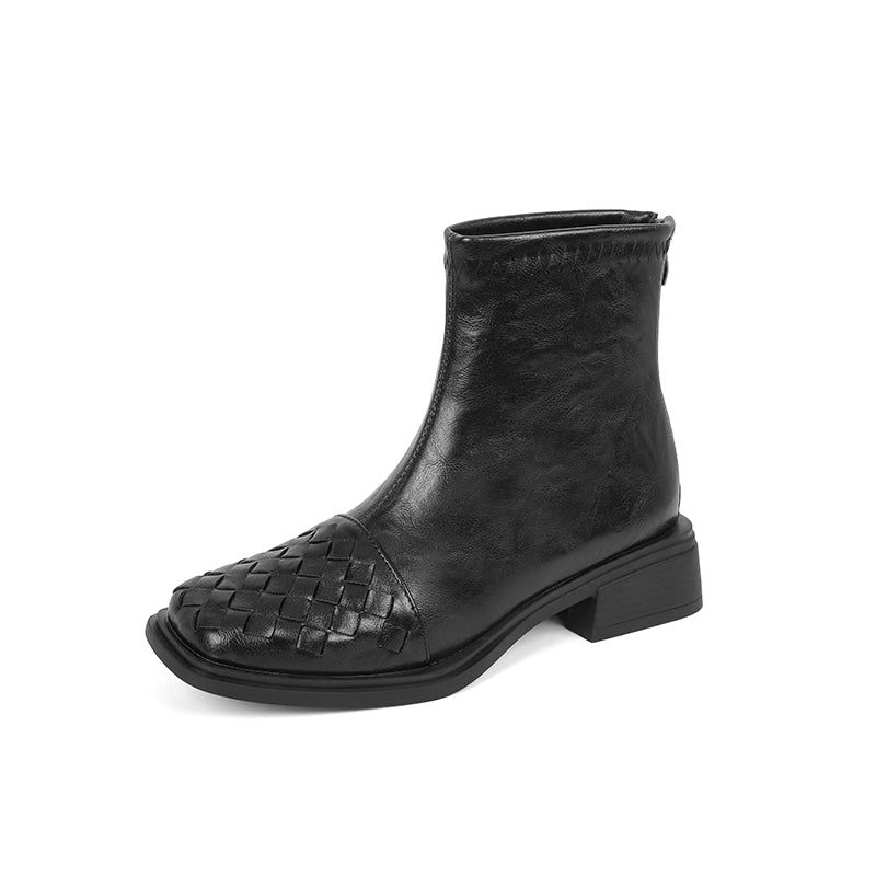 WOVEN LEATHER-LOOK ANKLE BOOTS