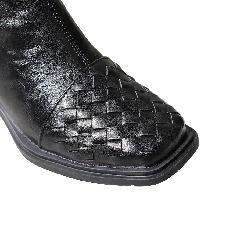 WOVEN LEATHER-LOOK ANKLE BOOTS