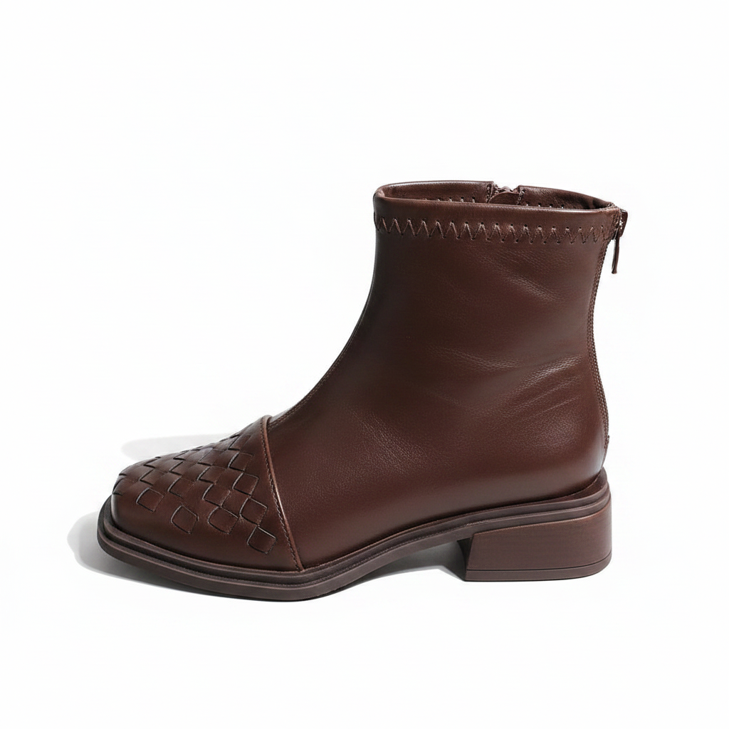 WOVEN LEATHER-LOOK ANKLE BOOTS