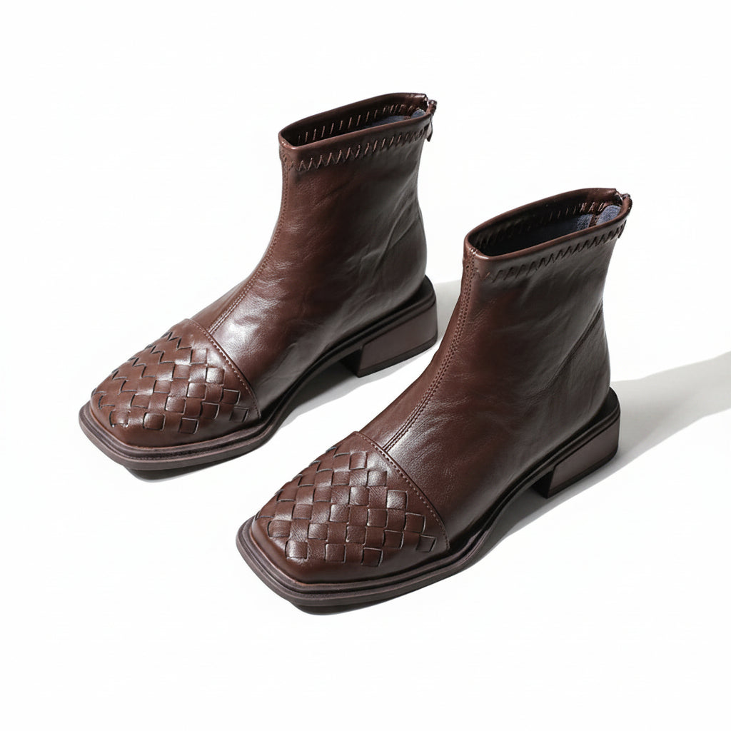 WOVEN LEATHER-LOOK ANKLE BOOTS
