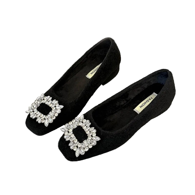 Women's Crystal Buckle Winter Flats