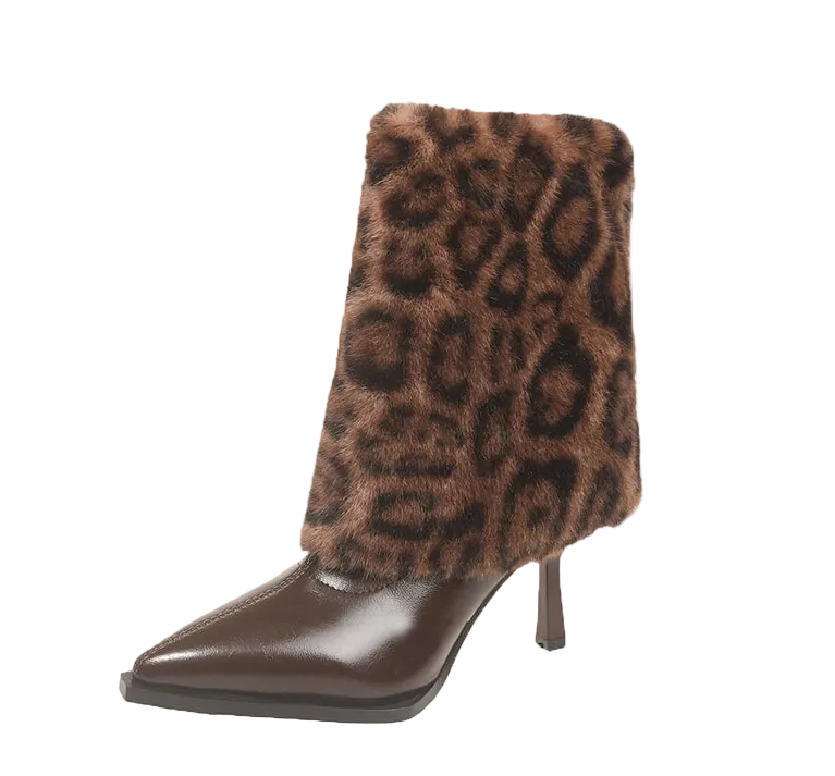 FAUX FUR TRIM HEELED ANKLE BOOTS