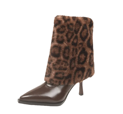 Women's Faux Fur Trim Heeled Ankle Boots
