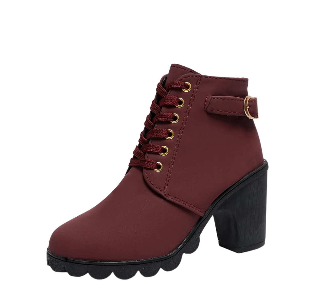 LACE-UP BLOCK HEEL ANKLE BOOTS