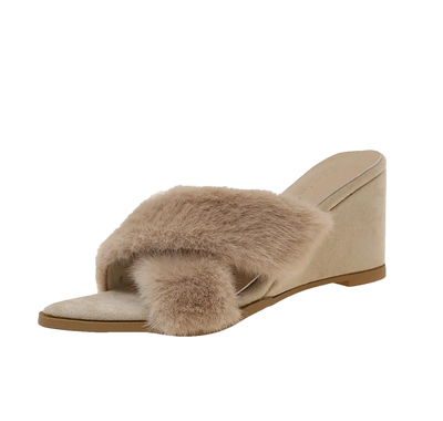 Women's Crossover Faux Fur Mules